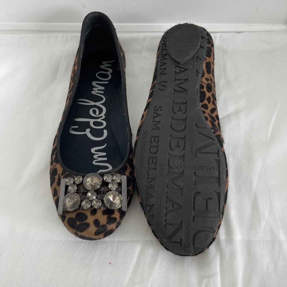 Sam Edelman Leopard Calf Hair Jeweled Ballet Flats Size 7.5 Cheetah Crystal - Picture 2 of 4